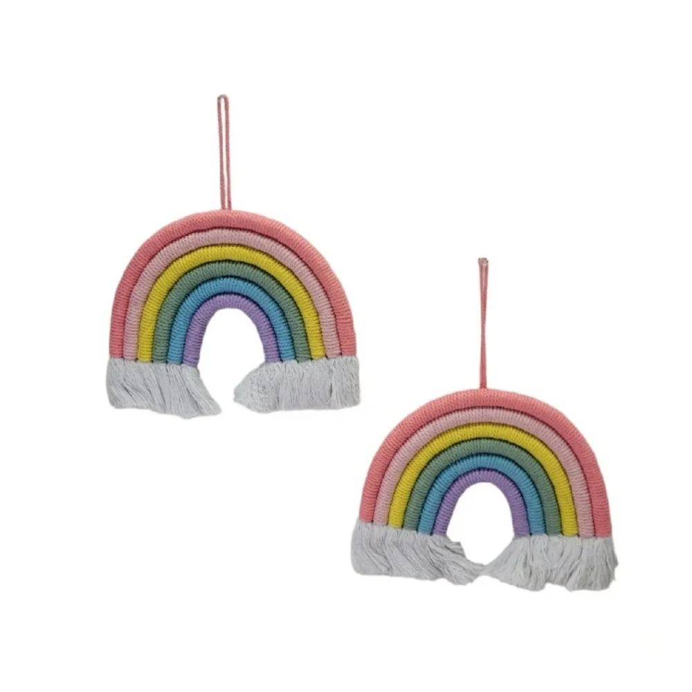 Rainbows Wall Hanging Macrame Woven Tapestry Boho 2 pc Nursery Home Decor New